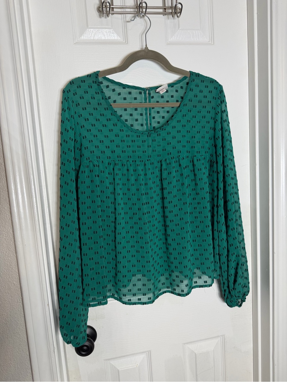 Merona Emerald Green Printed Peasant Blouse